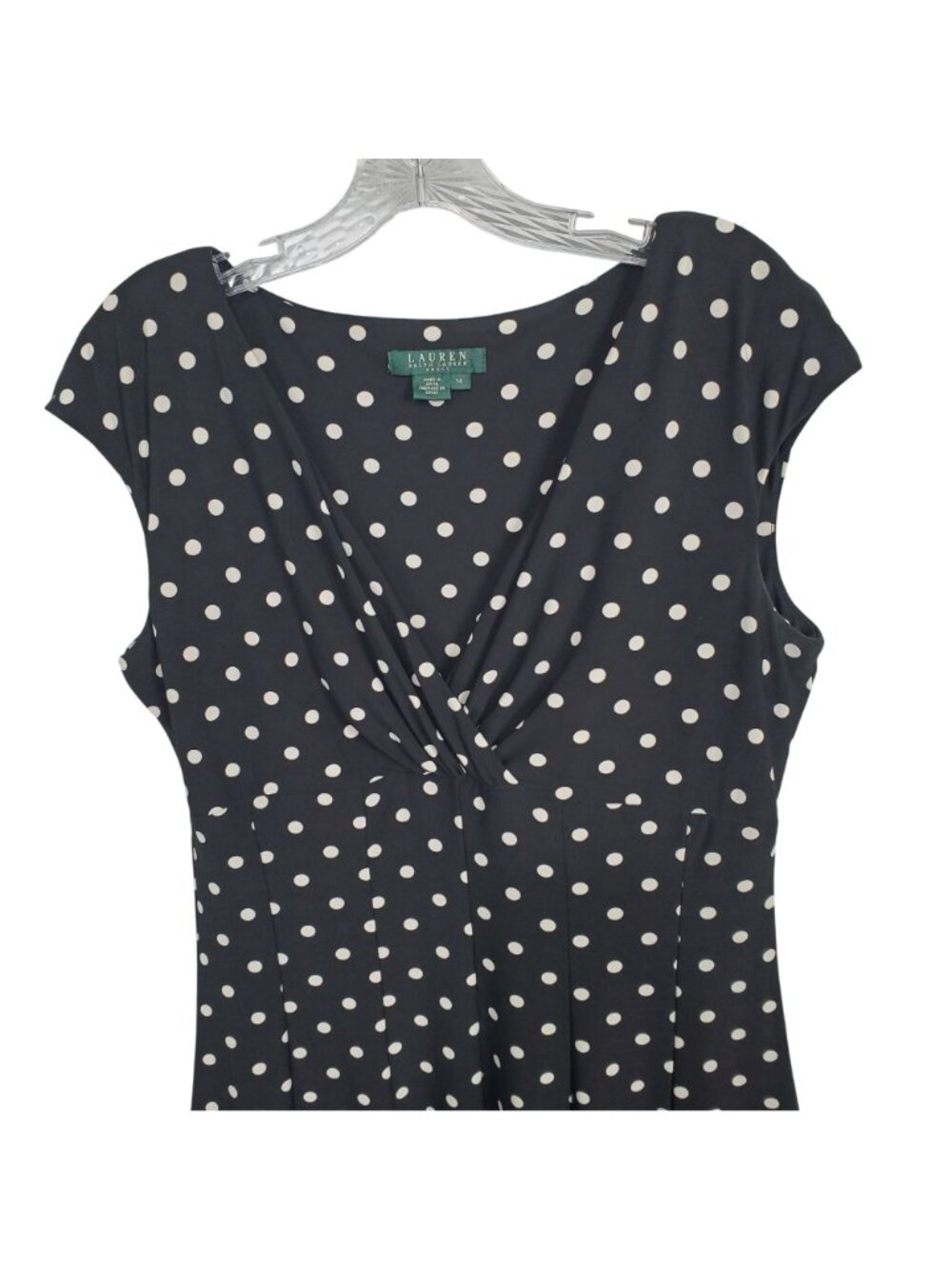 LRL Ralph Lauren Size 14 Dress Polka Dot Fit Flare Classic V-neck Twist Pull On - Picture 7 of 11